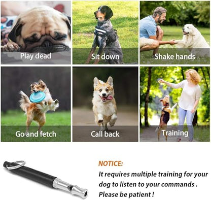 Dog Whistle to Stop Barking, Adjustable Pitch Ultrasonic Training Tool Silent Bark Control for Dogs-2 Free Lanyard Strap with Pack of 2 PCS Pet Whistle