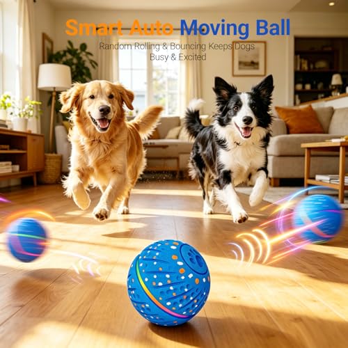 Interactive Dog Ball Toy for Small Medium Dogs – Automatic Rolling, Bouncing & Moving Dog Toy with LED Lights, 2-in-1 Fetch Toy, Durable E-TPU, USB Rechargeable (2.8” Blue) - color: Blue, size: Medium (2.8" / 70mm) – 019