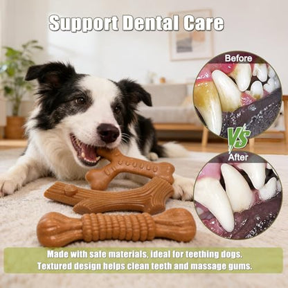 SCHITEC Dog Toys for Aggressive Chewers, 3 Pack Nylon & Wood Dog Chew Toy, Tough Chew Bone for Large Dogs 90-120lbs, Indestructible Teething Dog Toy, Chicken Flavor (Large) - style: Large