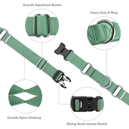 Mikivery Martingale Collar for Dogs Nylon Dog Collar with Quick Release Buckle Adjustable Training No Slip Dog Collars(Large, Emerald) - color: Emerald, size: Large
