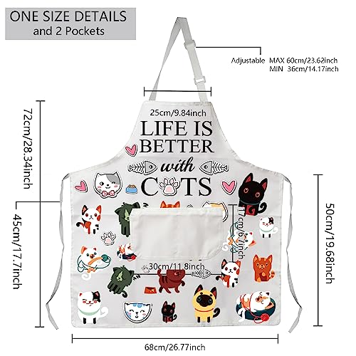 MBMSO Cat Apron With Pockets Cat Cooking Apron Funny Cat Kitchen Apron Life is Better With Cats Lover Gifts for Cat Mom gift