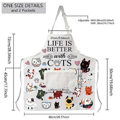 MBMSO Cat Apron With Pockets Cat Cooking Apron Funny Cat Kitchen Apron Life is Better With Cats Lover Gifts for Cat Mom gift