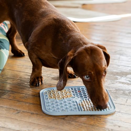 ADC Houndstone & Co. Dog Lick Mat, Powder Blue Color, Food-Grade Silicone, 8" x 8", Dishwasher Safe
