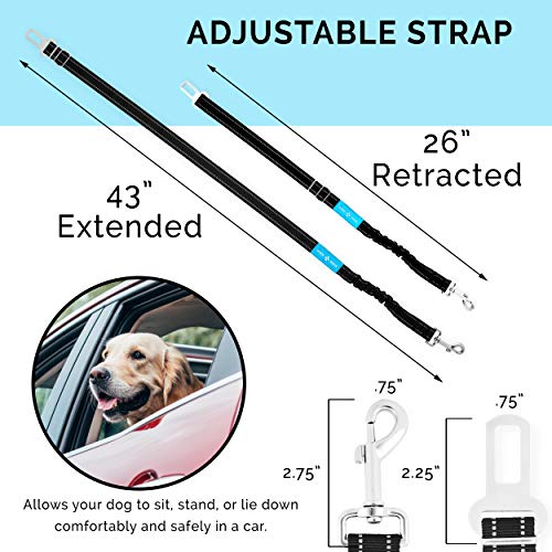 Duke & Dixie Dog Seat Belt Pet Dog Cat Car Seatbelt Safety - Adjustable Harness Safety Belts Pet Leash - Heavy Duty Nylon - Universal Fit (2 Pack Elastic Leash) (2 Pack Elastic seat BLT Leash)