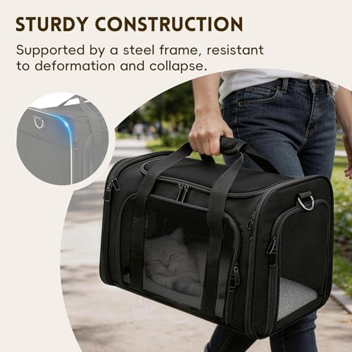 Cat Carrier Soft, Dog Carriers for Small Dogs/Large Cats (Up to 16lbs), with High Breathability, Shoulder Strap, Removable Pad, Pet Carrier Airline Approved, for Home Outdoor Travel (Black) - color: Black