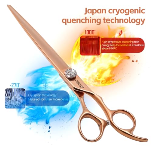 Rose Gold Titanium Professional 8'' Straight Dog Grooming Scissors Long Large Grooming Shears for Dogs Pet Japan 440C Right Handed Dog Hair Cutting Scissors for Poodle(8,Straight) - size: 8 inch, style: Straigth Shears