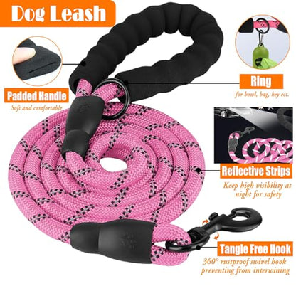 LOBEVE No Pull Dog Harness, Collar & Leash Set | Includes Dog Seat Belt, Collapsible Bowls & Poop Bag Dispenser. Ideal for Training, Walking, Hiking. Fits Small to Large Dogs(Pink-M) - color: Pink, size: Medium
