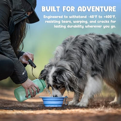 Collapsible Dog Bowl - 800ml/27 oz Portable Silicone Travel Water Bowl for Dogs with Carabiner | Foldable, Dishwasher Safe | Hiking, Camping Dog Essentials & Outdoor Pet Feeding - Blue - color: Blue