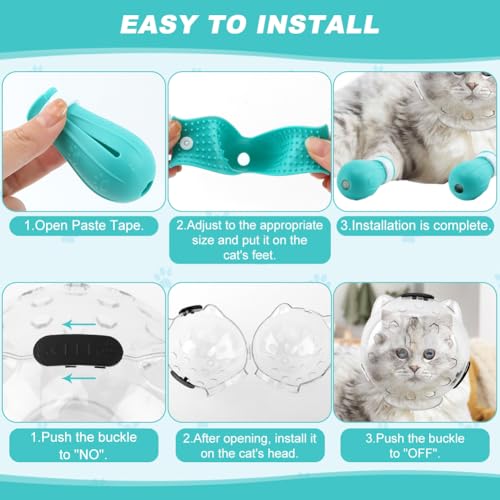 Cat Muzzle for Grooming, Adjustable Breathable Transparent Cat Astronaut Helmet with 4 Silicone Paw Shoes for Bath Nail Trimming (L for Over 10lbs Pets) - size: L (for Over 10lbs Pets)