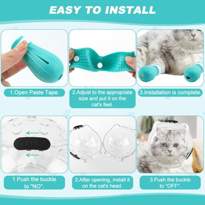 Cat Muzzle for Grooming, Adjustable Breathable Transparent Cat Astronaut Helmet with 4 Silicone Paw Shoes for Bath Nail Trimming (L for Over 10lbs Pets) - size: L (for Over 10lbs Pets)