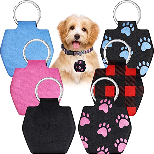 6 Pieces Dog Tag Silencer Dog Tag Cover Portable Pet ID Soundless Silencer Bag with Rings Quiet Bag Protector for Pets(Paw Style) - style: Paw Style
