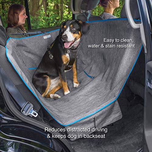 Kurgo Wander Dog Hammock Style Seat Cover, 27.5" Wide, Heather Charcoal Grey, Model:K01783 & Direct to seat Belt Tether for Dogs, Blue