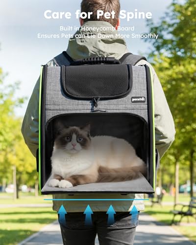 pecute Cat Backpack Expandable, Cat Carrier Backpack Breathable, Large - color: Grey, size: 15.4"L x 11.0"W x 19.0"H