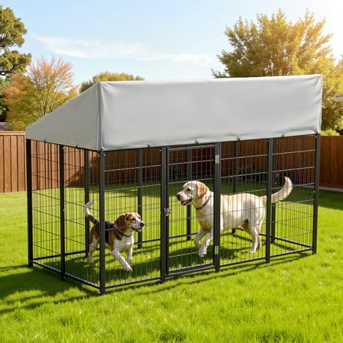 VEVOR Outdoor Dog Kennel, 7.87 x 3.94 x 5.4 ft Large Dog Kennel with Secure Lock, Outside Dogs Enclosures with UV-Resistant & Waterproof Roof Cover, Heavy Duty Pet Crate Cage Run for Large Dogs - size: 94.5"L x 47.2"W x 65.0"H