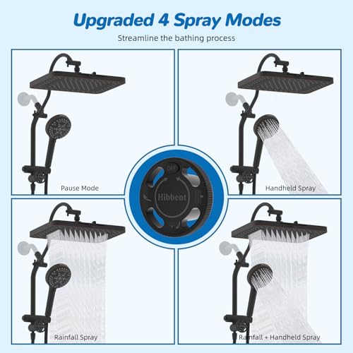 Hibbent cUPC Certified 13'' Shower Head Combo, High Pressure 5 Spray Rainfall Showerhead, 10 Spray Handheld, All Metal Easy Reach 4-way Diverter with Pause Mode, 71'' Hose & Holder, Oil-Rubbed Bronze - color: Oil Rubbed Bronze, style: Square 13"