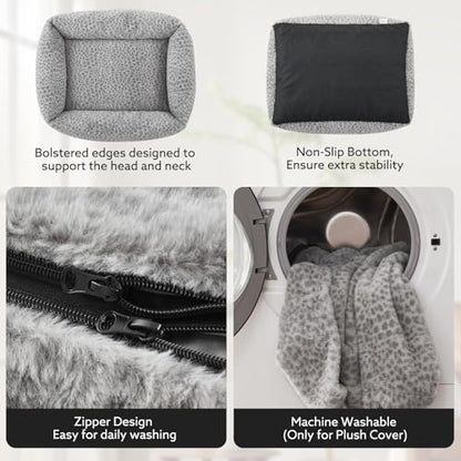 JOEJOY XL Dog Beds Large Sized Dog, Removable Washable Cover Orthopedic Soft Faux Rabbit Fur Pet Bed, Anti-Slip Fluffy Plush Faux Rabbit Fur Puppy Bed, 42"x36"x9", Leopard Print, Grey - color: Grey, size: XL (42"x36"x9")