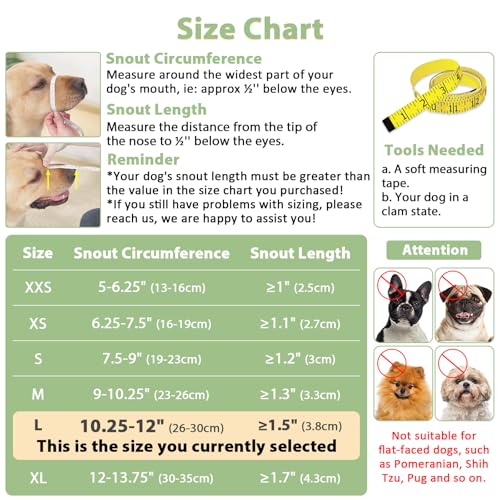 Mayerzon Dog Muzzle with Hook and Loop for Large Medium Small Dogs, Patented Soft Mesh Beagle Labrador Puppy Muzzles for Biting Chewing Grooming, Breathable, Adjustable, Allows Panting Drinking - size: L-(Snout Cir 10.25"-12")