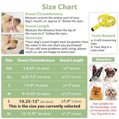 Mayerzon Dog Muzzle with Hook and Loop for Large Medium Small Dogs, Patented Soft Mesh Beagle Labrador Puppy Muzzles for Biting Chewing Grooming, Breathable, Adjustable, Allows Panting Drinking - size: L-(Snout Cir 10.25"-12")