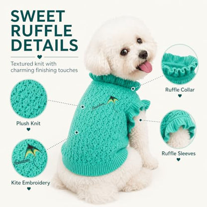 Dog Sweater for Small Dogs, Textured Knit with Ruffle Collar, Lightweight Breathable Girl Dog Clothes, Cute Puppy Sweater for Daily Wear Photoshoot (Green,XL) - size: X-Large
