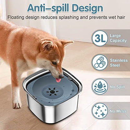 UPSKY 3L Dog Water Bowl 101oz Stainless Steel No Spill Large Capacity Dog Food Water Bowl Slow Water Feeder, Spill Proof Pet Water Dispenser Vehicle Carried Travel Water Bowls - color: B-Blue