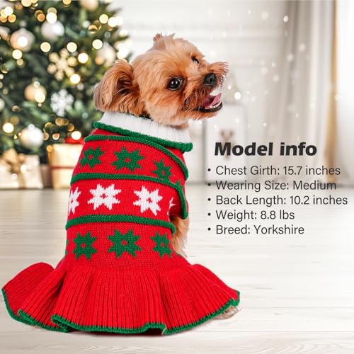 KYEESE Dog Christmas Sweater Warm Dog Sweater for Small Dogs with Leash Hole Knit Dogs Clothes Pet Coats Turtleneck Pet Sweater Dress with Snowflake Pattern, Red, Small - color: 08# Girl Red, size: Small (3-6lbs)