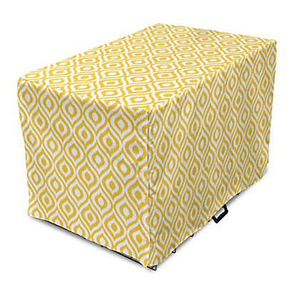Lunarable Yellow Dog Crate Cover, Geometric Pattern with Ogee Shapes Waves and Curves Design Modern Boho Print, Easy to Use Pet Kennel Cover for Cats & Medium Dogs, 24 Inch, Yellow and White - color: Yellow and White, size: 24 Inch
