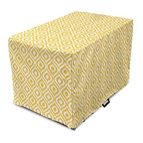 Lunarable Yellow Dog Crate Cover, Geometric Pattern with Ogee Shapes Waves and Curves Design Modern Boho Print, Easy to Use Pet Kennel Cover for Cats & Medium Dogs, 24 Inch, Yellow and White - color: Yellow and White, size: 24 Inch