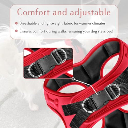 No Pull Dog Harness for Small, Medium & Large Dogs – Soft Padded, Adjustable Step-in Pet Vest with Leash Clips, Reflective Straps & Control Handle - color: Red, size: XS (Chest 13"-14.5")