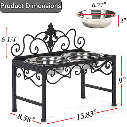 Elevated Dog Bowls for Medium Dogs, Raised Dog Bowl with Double Stainless Steel Bowls for Food and Water, Matte Black Tall Dog Bowl with Metal Stand, Perfect for Medium Large Dogs and Pets - Height 9" - size: 9" Height Matte Black