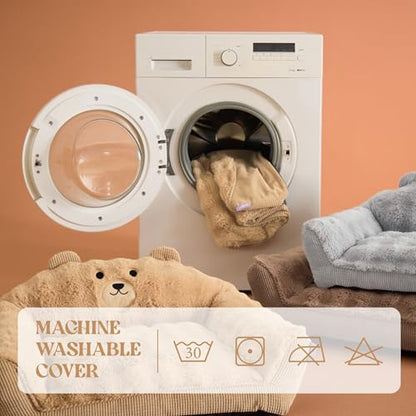 LE SURE Cute Dog Couch Bed, Small Dog Couch with Fluffy Original Bear Design, Cat Couch Bed with Removable Washable Cover, Puppy Bed for Small Pets, 28 inch, Almond