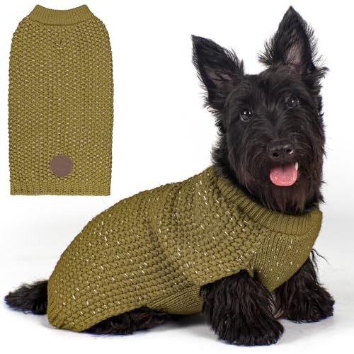 KYEESE Dog Sweater with Leash Hole Warm Pullover with Reflective Yarn for Small and Medium Dogs Male Soft Knit Pullover Boy Dog Coats Cozy Lightweight Thick Sweater,Brown,Medium - color: 8# Brown, size: M (24-30lbs)
