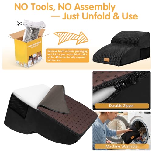 Topmart High Density Extended Foam Dog Ramp&Steps 2 Tiers,11.8" High,Non-Slip Dog Stairs,Soft Foam Pet Ladder with Removable Cover,Best for Injured,Older Cats,Pets with Joint Pain - color: Black, size: 21.7*15.7*11.8