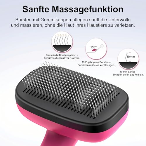 Self Cleaning Slicker Brush for Dog and Cat Deshedding, Pink | Shedding Brush for Dogs & Cats, One-Click Retractable Bristles for Easy Cleaning Flying Hair at Home - color: Pink 1 PCS