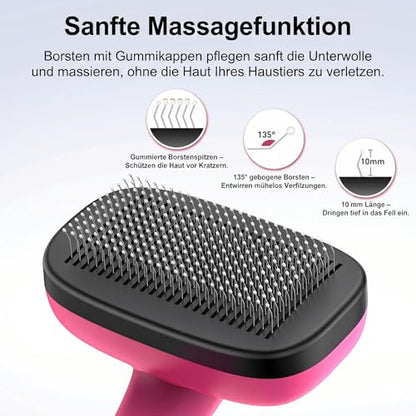 Self Cleaning Slicker Brush for Dog and Cat Deshedding, Pink | Shedding Brush for Dogs & Cats, One-Click Retractable Bristles for Easy Cleaning Flying Hair at Home - color: Pink 1 PCS
