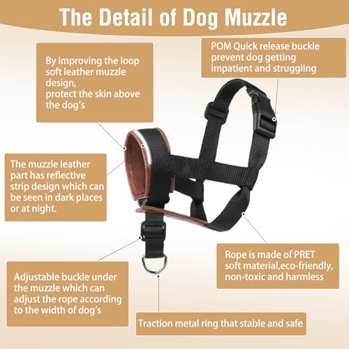 Dog Muzzle,Adjustable Loop Pets Muzzle Soft Leather Protect Skin Puppy Muzzles Prevent Biting Chewing Barking Allow Panting Drinking,Not Include Dog Collar (Brown, Small) - color: Brown, size: Small