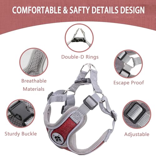 Small Dog Harness and Leash Set,No Pull Adjustable Step in Soft Mesh Vest Harness,Easy Walk Reflective Pet Harness with Padded Handle for Walking Training Small Medium Large Dogs and Cats (Red, S) - color: Red, size: S