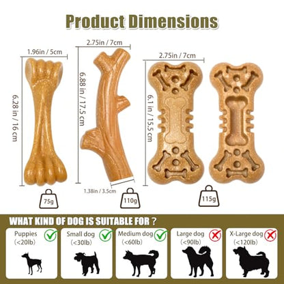 SCHITEC Dog Toys for Aggressive Chewers, 3 Pack Nylon & Wood Dog Chew Toy, Tough Chew Bone for Medium Large Dogs, Indestructible Teething Dog Toy, Chicken Flavor (Medium) - style: Medium