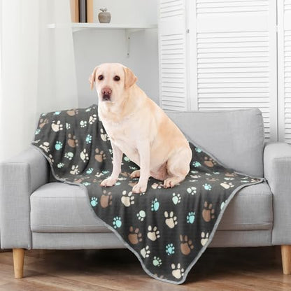 Tegeme 12 Pcs Pet Blankets 41 x 30 Inch Soft Fluffy Fleece Dog Cat Warm Paw Print Pattern Blankets Flannel Throw for Pets Dog Puppy Cat(Gray) - color: Gray, size: 41 x 30 Inch