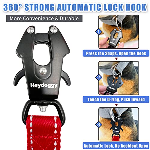 Strong Heavy Duty Dog Leash - 5ft Reflective Nylon Training Leash with Soft Padded Double Handle & Auto Lock Frog Clip - Safety Traffic Control for Large Medium Small Dogs No Pull Walk Red,5ft - color: Red, size: 5FT x 1" x 2.8MM