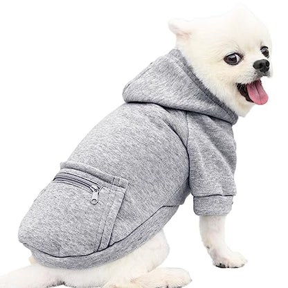 Jecikelon Dog Hoodies for Small Dogs with Zipper Pocket, Soft Fleece Puppy Clothes with Rope Hat, Warm Winter Outfits Cold Weather Coats, Cute Sweatshirt Chihuahua Costume (XX-Small, Y02-Grey) - color: Y02-Grey, size: XX-Small