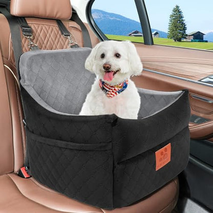 GL GLENSLAVE Dog Car Seat for Small/Medium Dogs, Dog Booster Car Seats with Thick Cushion for Dogs Under 35lbs, Detachable Washable Pet Carseat with Storage Pockets, 2 Safety Belts(Black/Grey) - color: Black/Grey