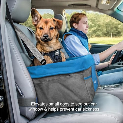 Kurgo Dog Booster Seat - Keeps Dogs Secure & Comfortable - Waterproof Exterior - Removable Washable Liner - Dog Car Seat with Harness Strap - Collapsible - Heather Style - Charcoal/Blue - color: Heather Grey, style: Original Packaging