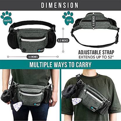 PetAmi Dog Fanny Pack, Treat Pouch for Dog Walking, Training, Built in Poop Bag Dispenser, Water Bottle Holder, Collapsible Bowl, Pet Treat Waist Belt for Hiking, Running, Kibbles (Charcoal) - color: Charcoal