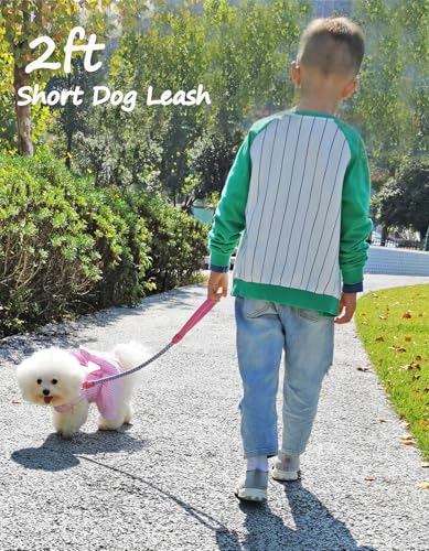 2/3/4/6/10 Foot Reflective Dog Leash Strong Nylon Rope Braided Heavy Duty for Large Medium Small Dogs Walking Training Leads (Pink, 2ft * 1/2") - color: Pink, size: 2ft * 1/2"