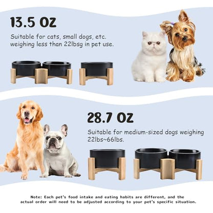 SPUNKYJUNKY 15° Slanted Ceramic Dog and Cat Bowl with Wooden Stand, Tilted Bulldog Food and Water Bowl No Slip Non-Spill for Cats Medium Dogs Big Face Pets 28.7 OZ (3.6 Cups, Black) - color: Black, size: 3.6 CUPS × 1