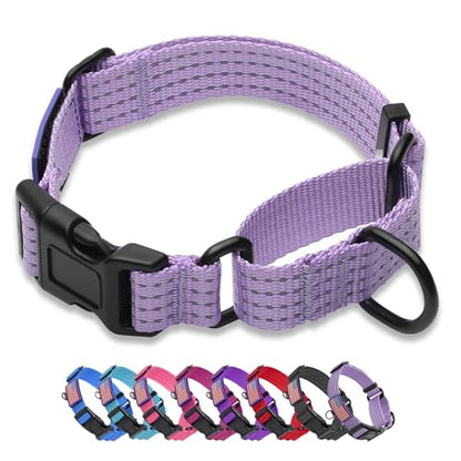 Martingale Dog Collar, Reflective No Pull Training Collar with Quick Release Buckle, Adjustable Heavy Duty Nylon Choker Collars for S M L XL Dogs (Lavender with Flag, M) - color: Lavender with Flag, size: M (1" x 15.5"-19.5")