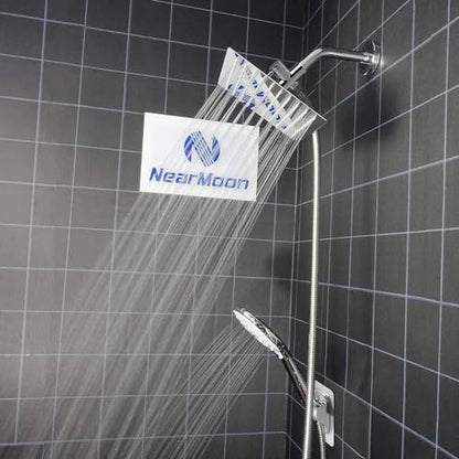 NearMoon Shower Head with Hose, High Pressure Stainless Steel Rain Shower and 3 Settings Handheld Spray Combo with Push Button Flow Control (8 Inch, Chrome Finish) - color: Chrome Finish, size: 8 Inch