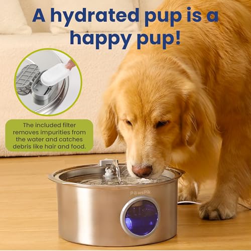 PawsPik Ultra-Quiet Stainless Steel Dog Water Fountain, 1.8-gal - color: Silver