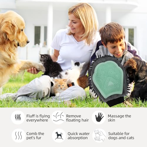 Green Double-Sided Dog Bath Glove Dog Washing Glove Massage Dog Brush Glove for Dogs and Cats Chenille Absorbent Pet Towel Mitt Pet Grooming Glove for Hair Removal Glove