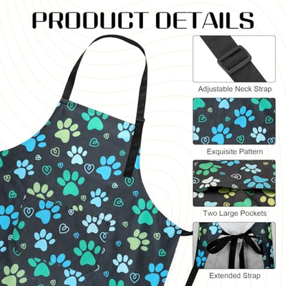 Dog Grooming Waterproof Apron with 2 Pockets, Cute Animals Puppy Dog Pets Apron - style: Green Dog Paw